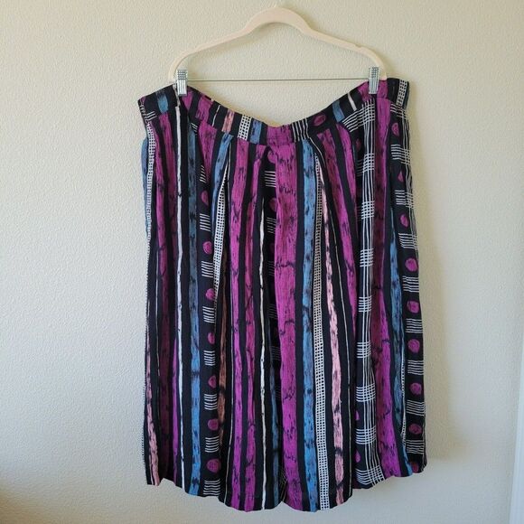 Vtg SHARON ANTHONY Striped Skirt Size 24W 90s Black Funky Crepe Rayon Textured - Picture 9 of 10